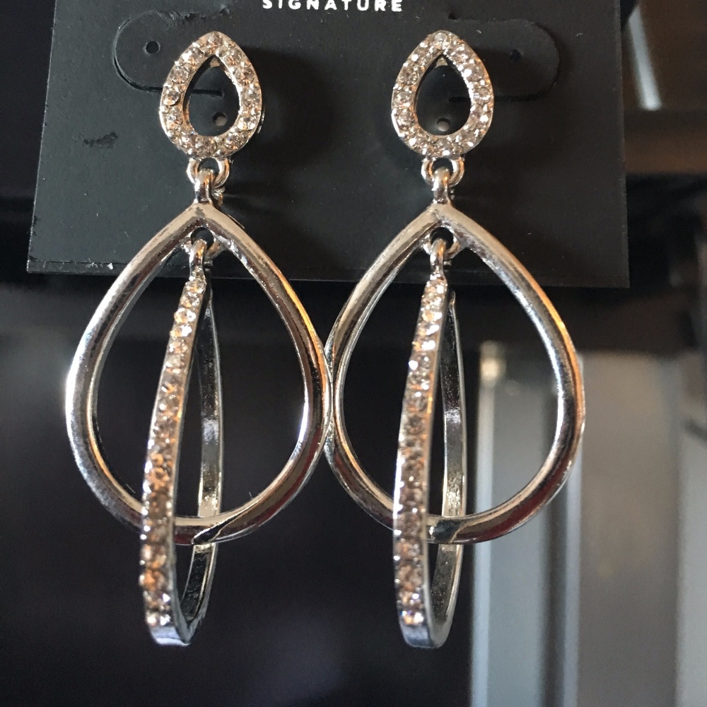 Jones NY Silver Pave Crystals Rotating Earrings